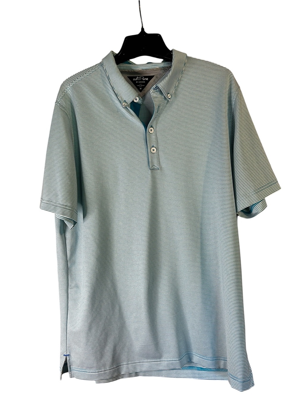 Adidas Adipure Golf Polo Shirt Men’s Medium Blue White Striped Short Sleeve